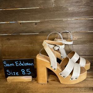 Womens Sam Edelman Rosalind Ivory Leather Platform Block‎ Heels Sandals Size 8.5